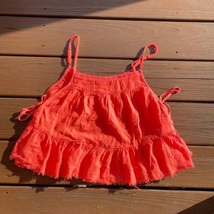 Aerie Neon Red Tassel Tank Top, Size Small